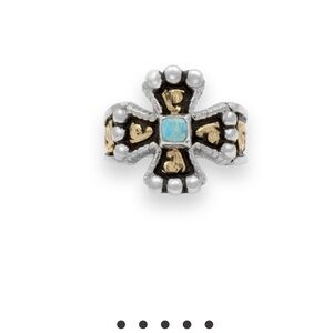 Hyo Silver RimRock Chopper Cross and Blue Turquoise Ring - size 7